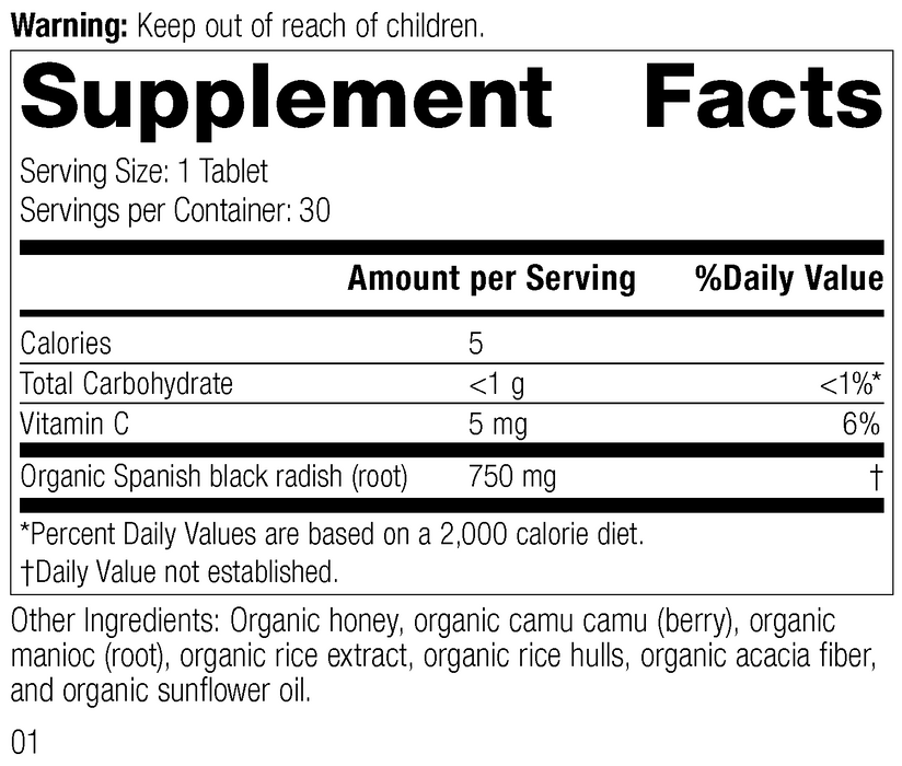 Spanish Black Radish, 20 Tablets, Rev 01 Supplement Label