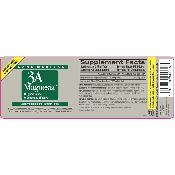 3A Magnesia (100 Tablets)-Vitamins & Supplements-Lane Medical-Pine Street Clinic
