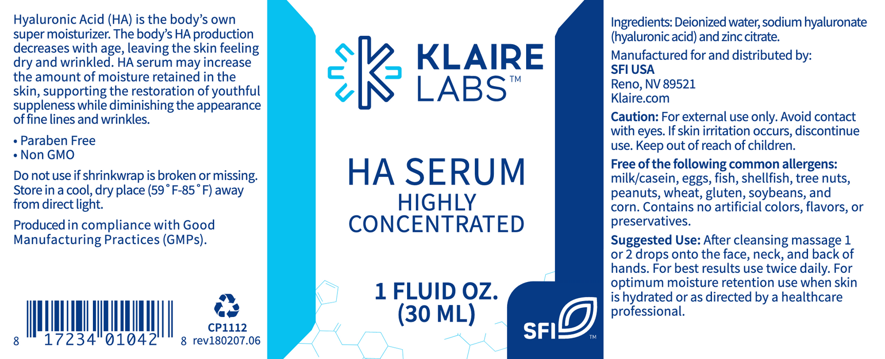 HA Serum (1 fl oz) (30 mL)-Vitamins & Supplements-Klaire Labs - SFI Health-Pine Street Clinic