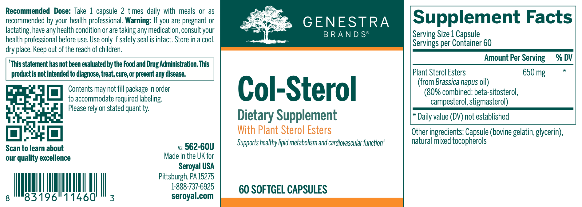 Col-Sterol (60 Softgels)-Vitamins & Supplements-Genestra-Pine Street Clinic