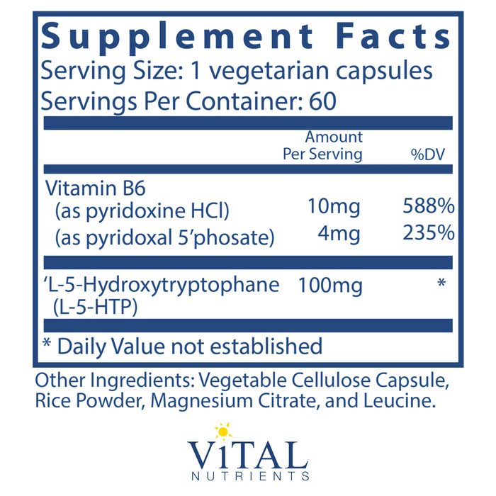 5-HTP 100 mg (60 Capsules)-Vitamins & Supplements-Vital Nutrients-Pine Street Clinic