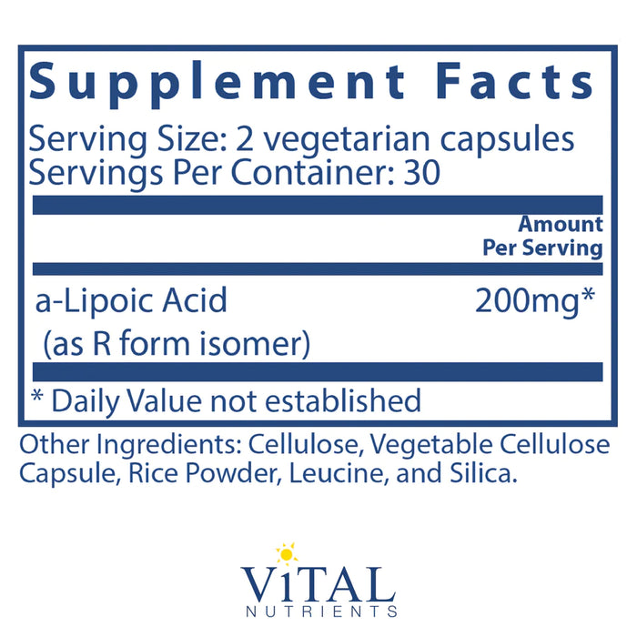 Alpha Lipoic Acid 200mg (60 Capsules)-Vitamins & Supplements-Vital Nutrients-Pine Street Clinic