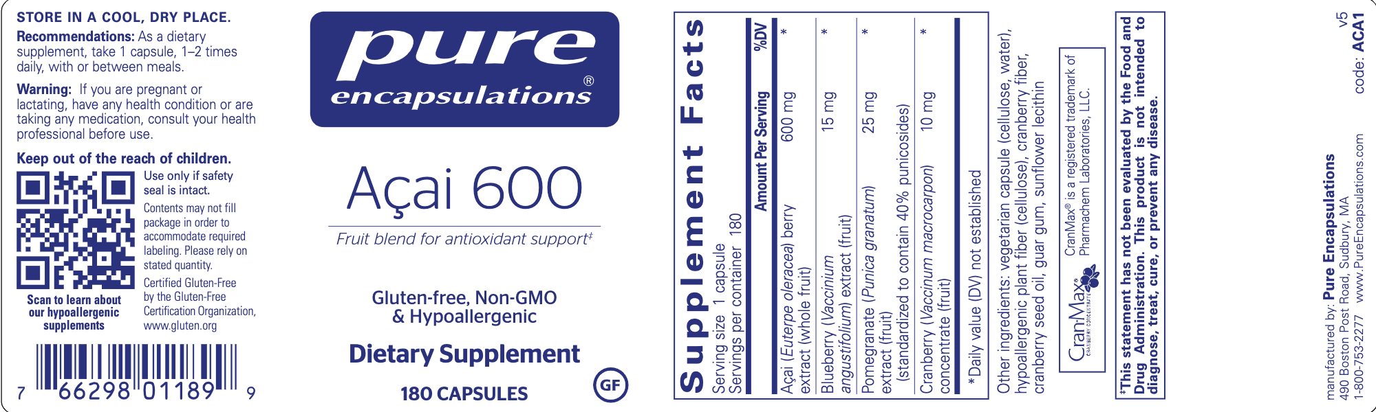Açai 600 (180 Capsules)-Vitamins & Supplements-Pure Encapsulations-Pine Street Clinic