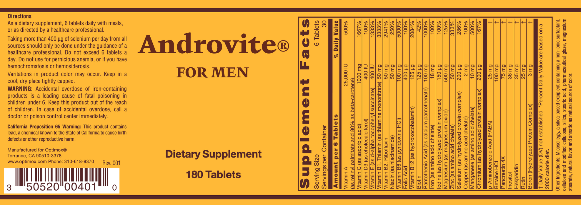 Androvite (180 Tablets)-Vitamins & Supplements-Optimox-Pine Street Clinic