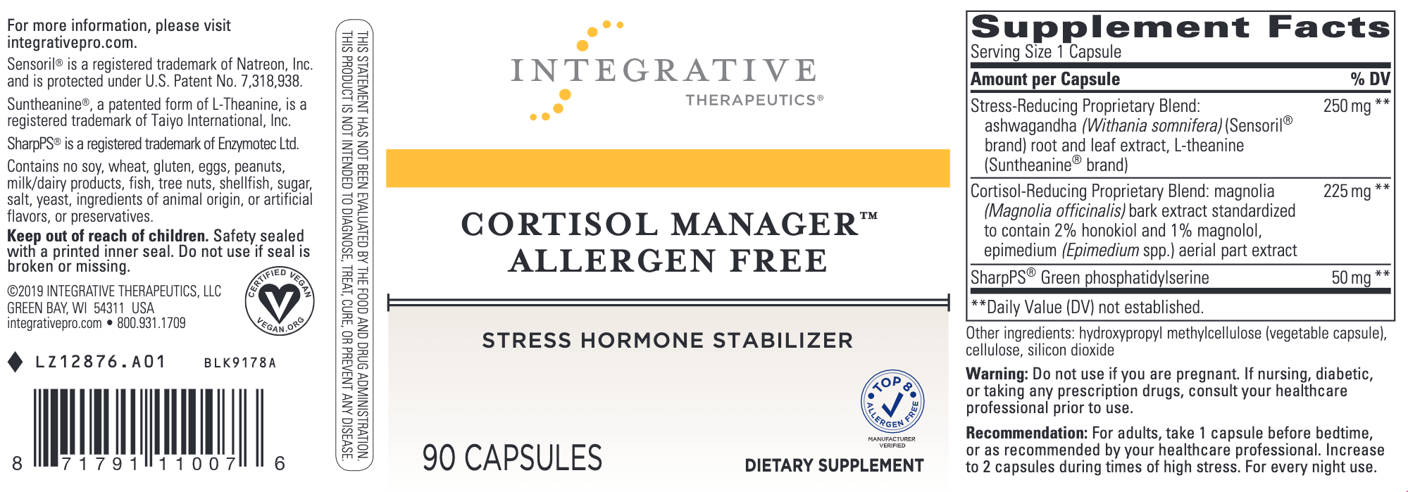 Cortisol Manager (Allergen Free)-Vitamins & Supplements-Integrative Therapeutics-90 Capsules-Pine Street Clinic