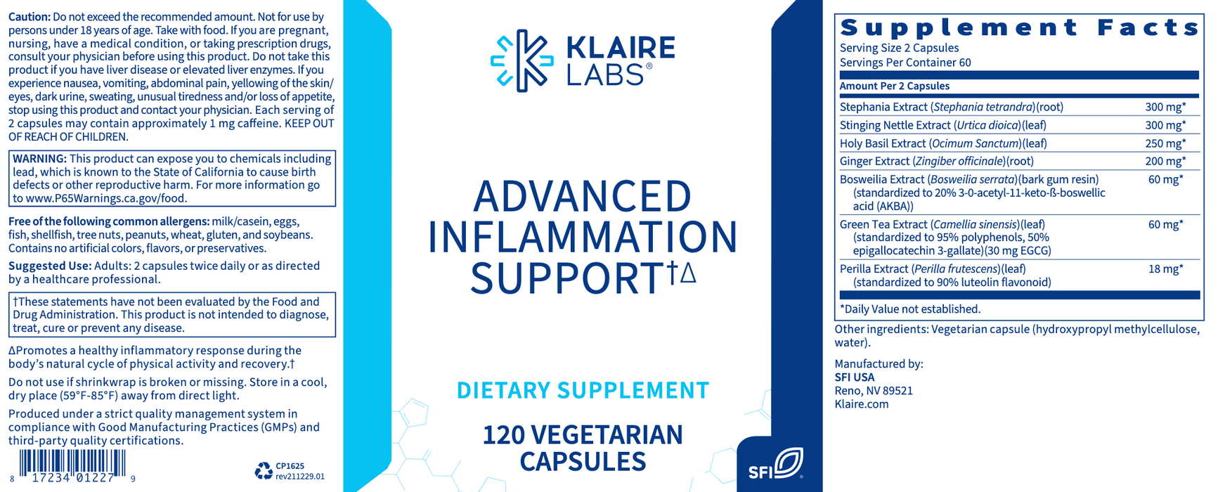 Advanced Inflammation Support (120 Capsules)-Vitamins & Supplements-Klaire Labs - SFI Health-Pine Street Clinic