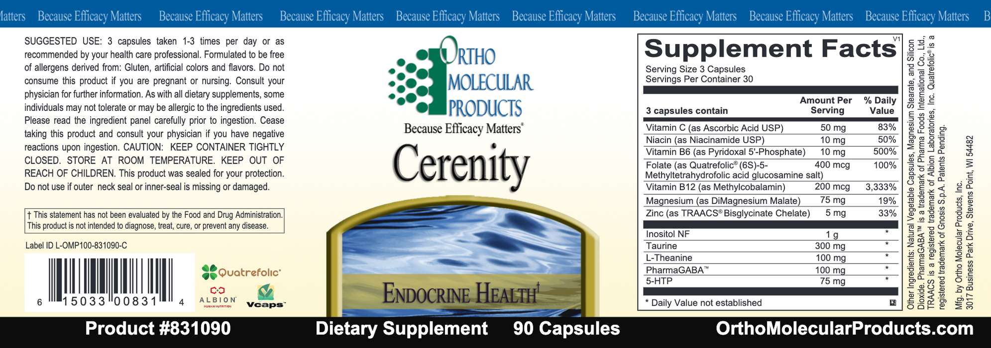 Cerenity (90 Capsules)-Vitamins & Supplements-Ortho Molecular Products-Pine Street Clinic