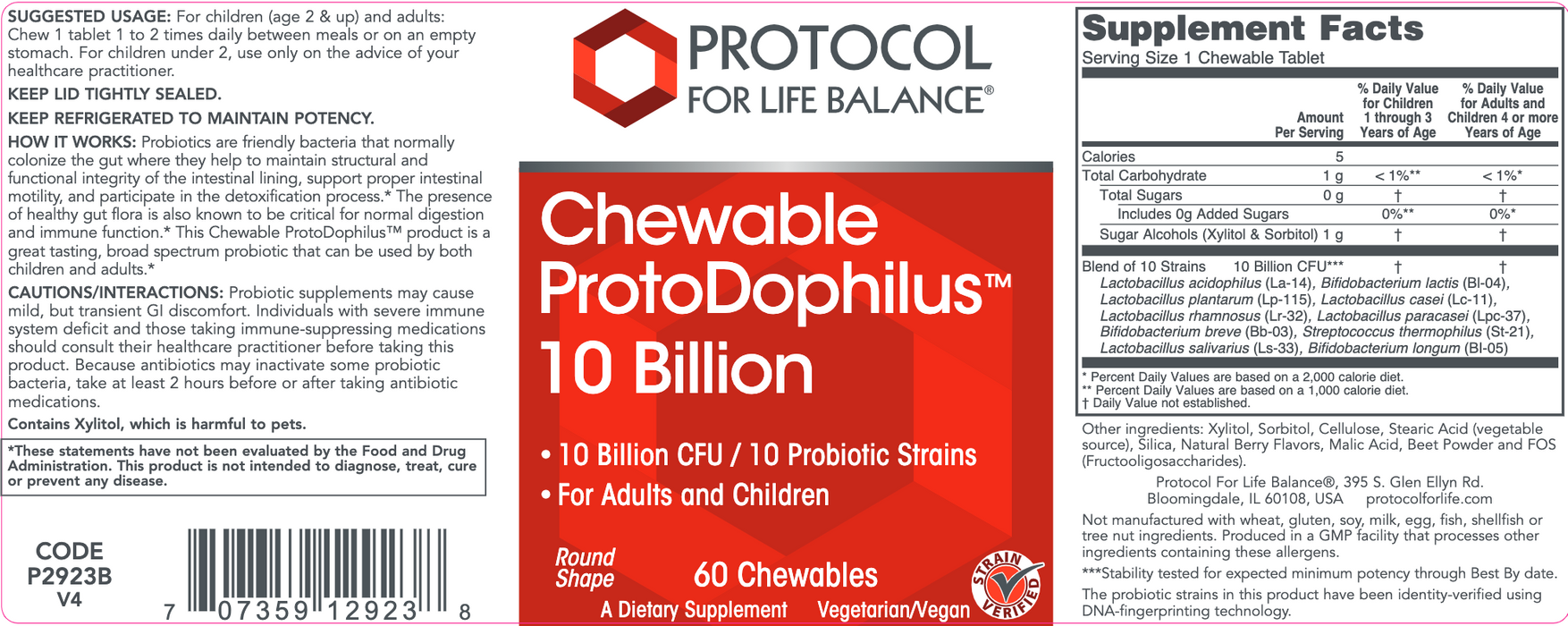 Chewable Protodophilus (60 Liquid Ounces)-Vitamins & Supplements-Protocol For Life Balance-Pine Street Clinic