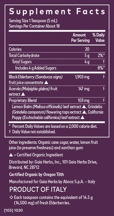 Black Elderberry Syrup - Nighttime Formula-Vitamins & Supplements-Gaia PRO-3 Ounce Liquid-Pine Street Clinic
