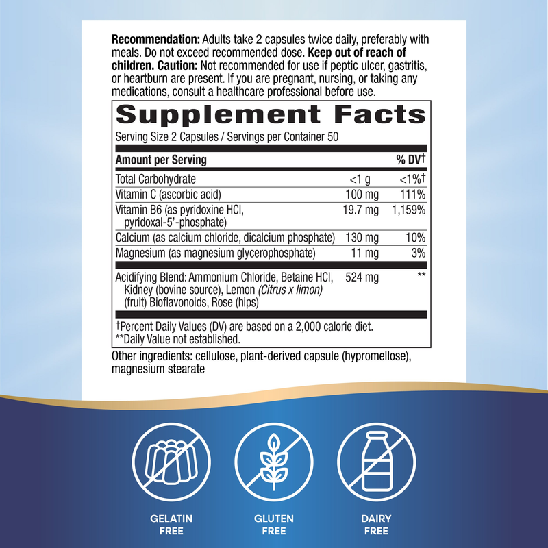Acid A-Cal (100 Capsules) — Supplement Facts