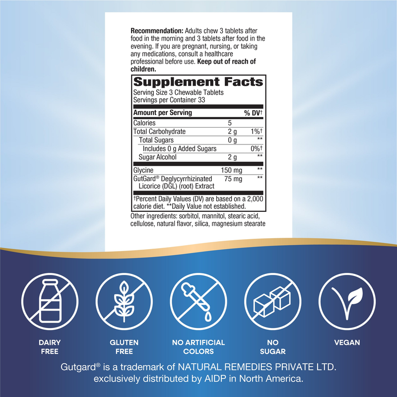 DGL Fructose Free (100 Tablets) — Supplement Facts