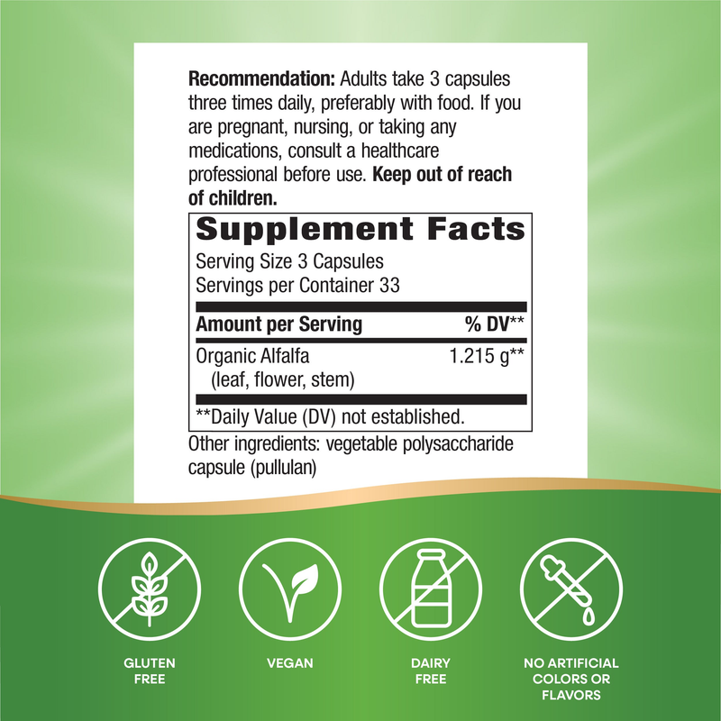 Alfalfa Young Harvest (100 Capsules) — Supplement Facts