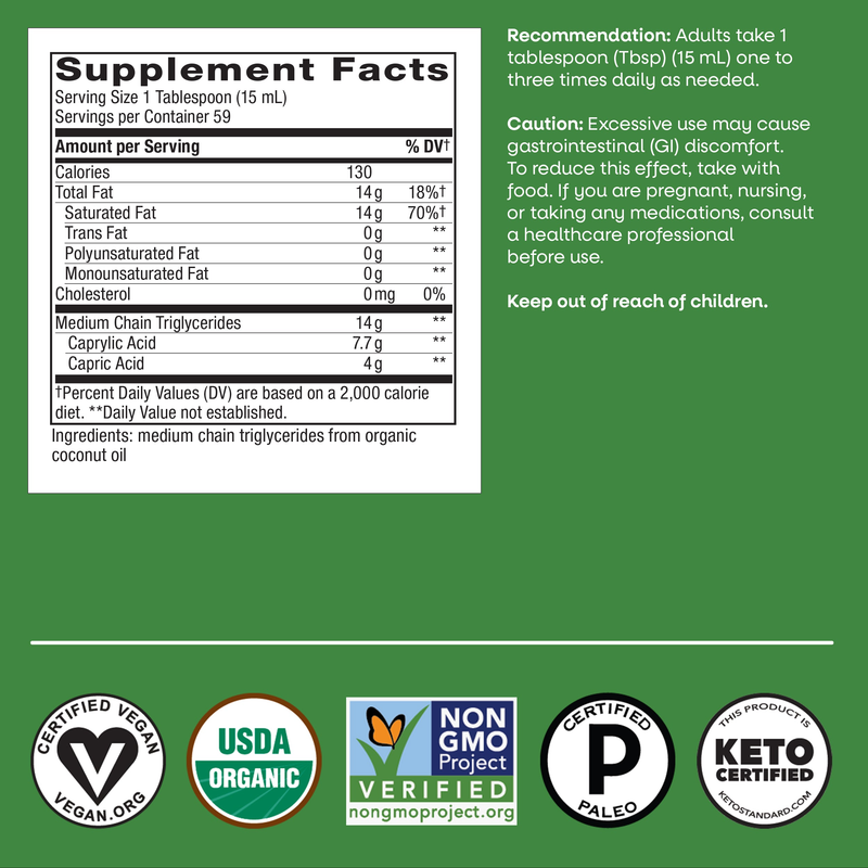 100% MCT Oil (480 ml) — Supplement Facts