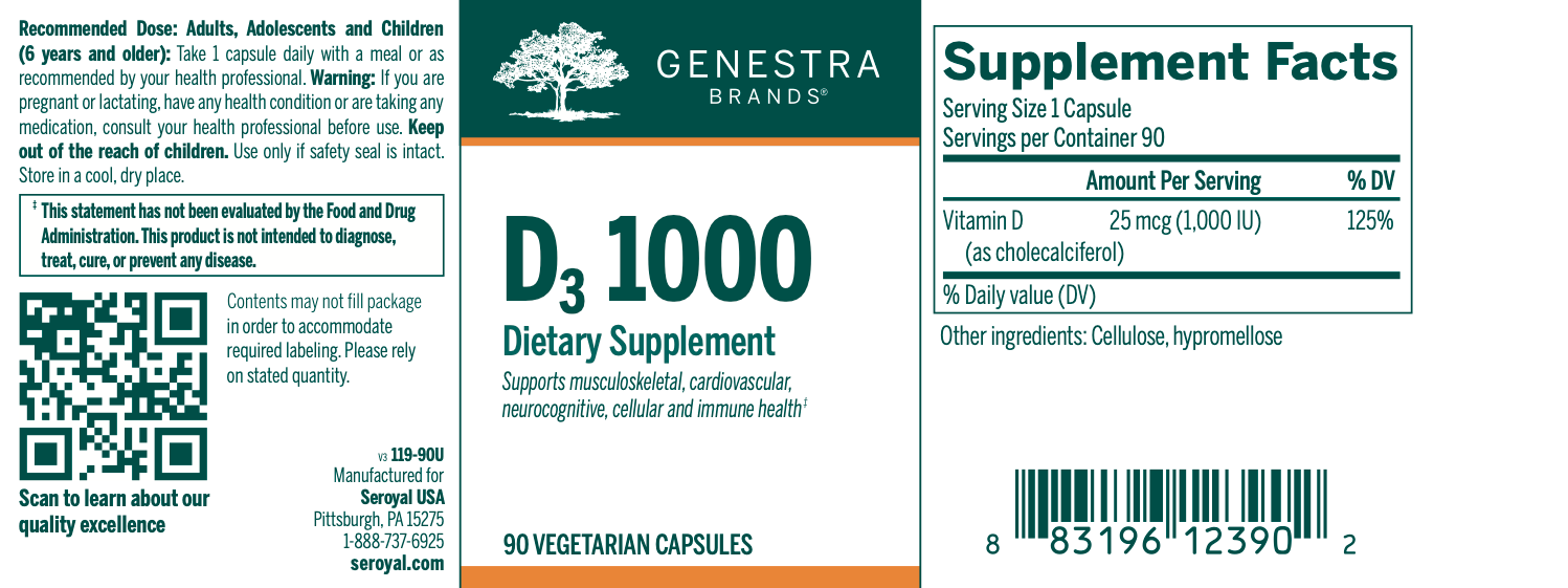D3 1000 (90 Capsules)-Vitamins & Supplements-Genestra-Pine Street Clinic