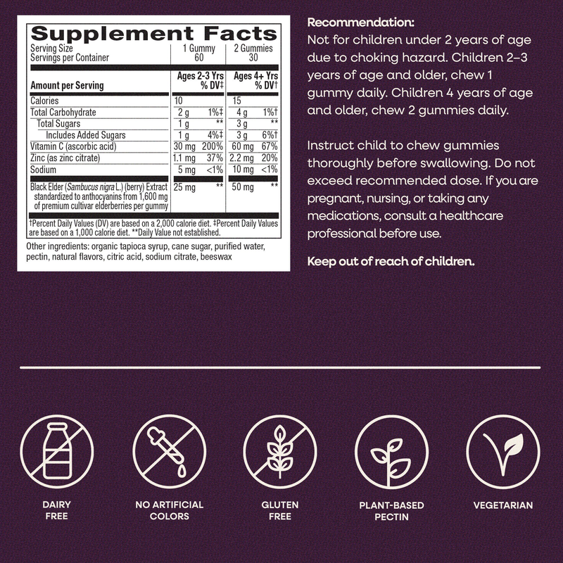 Sambucus for Kids (60 Gummies) — Supplement Facts