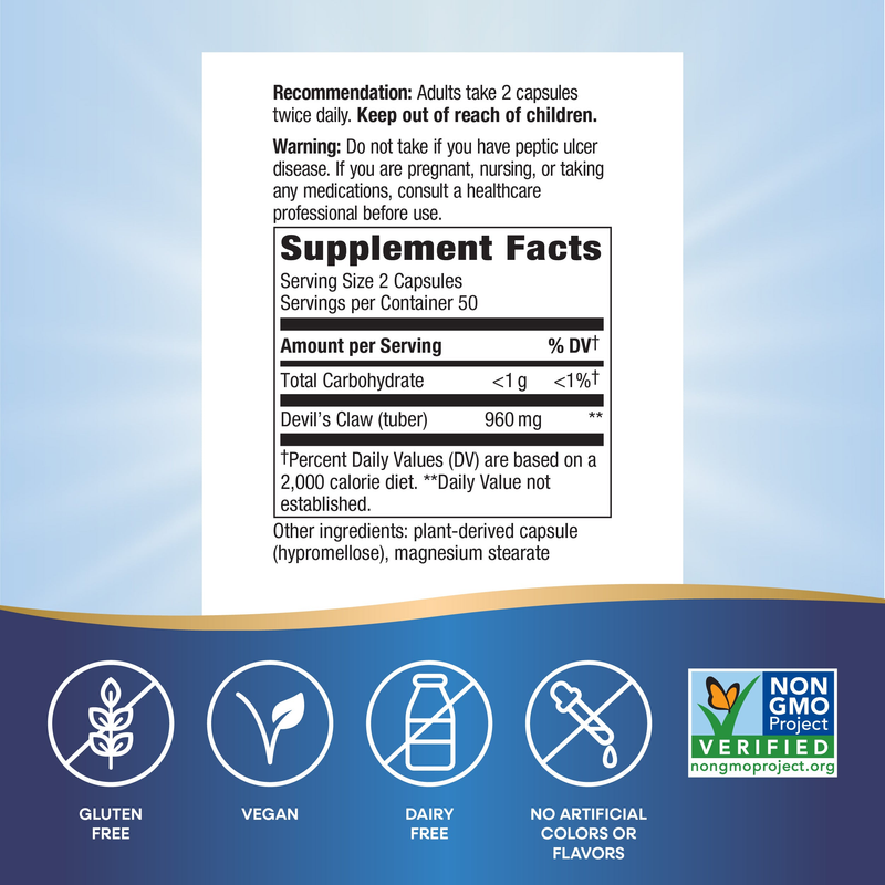 Devil’s Claw Secondary Root (100 Capsules) — Supplement Facts