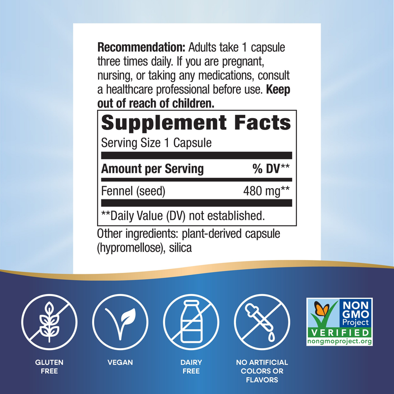 Fennel Seed (100 Capsules) — Supplement Facts