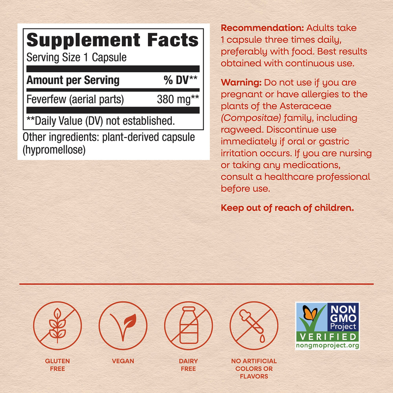 Feverfew Herb (100 Capsules) — Supplement Facts