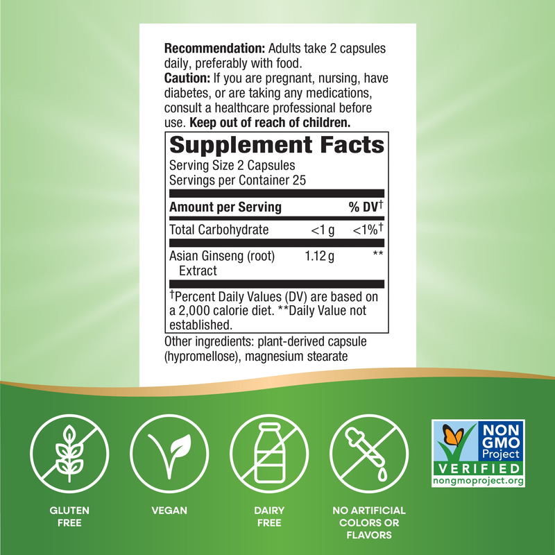 Asian Ginseng (100 Capsules) — Supplement Facts
