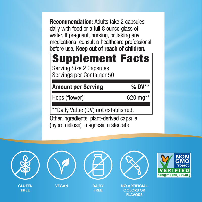 Hops Flowers (100 Capsules) — Supplement Facts