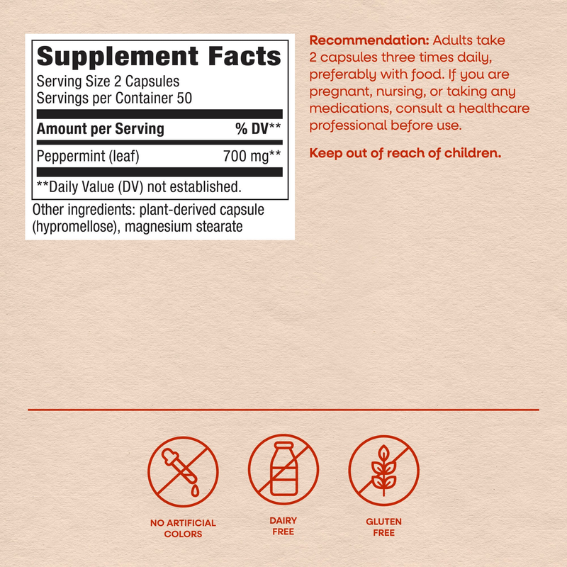 Peppermint Leaf (100 Capsules) — Supplement Facts