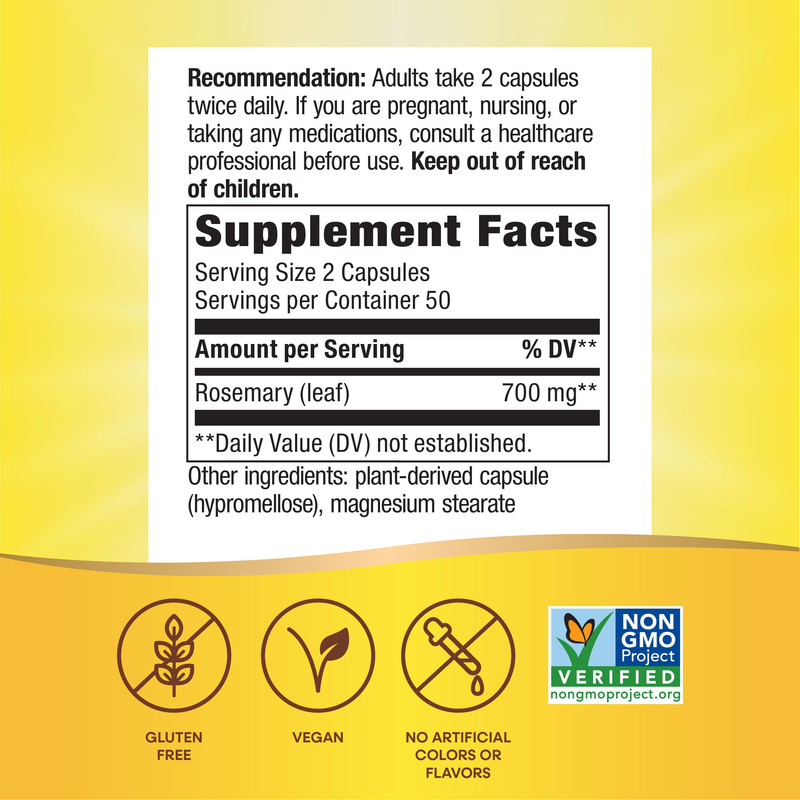 Rosemary Leaves (100 Capsules) — Supplement Facts