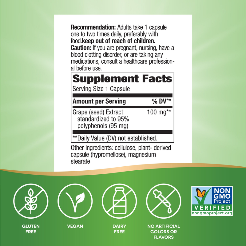 Grape Seed Standardized (30 Capsules) — Supplement Facts