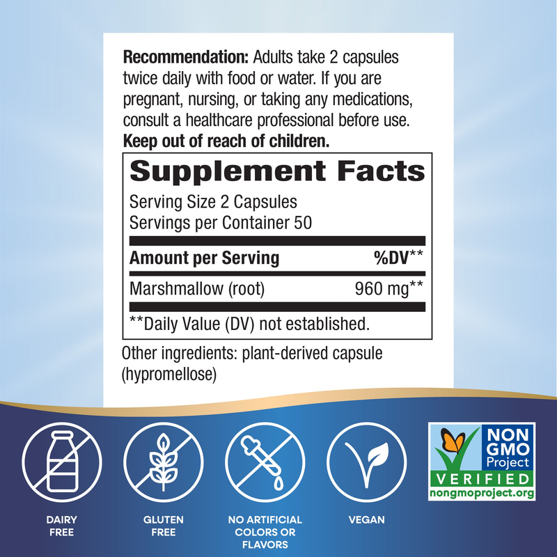 Marshmallow Root (100 Capsules) — Supplement Facts