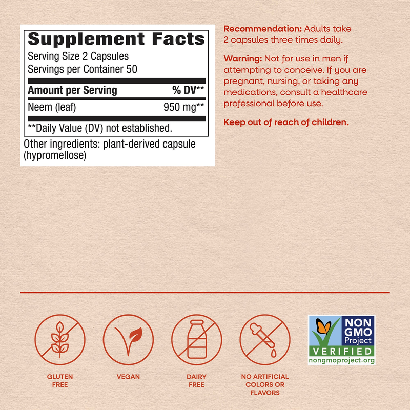 Neem Leaf (100 Capsules) — Supplement Facts