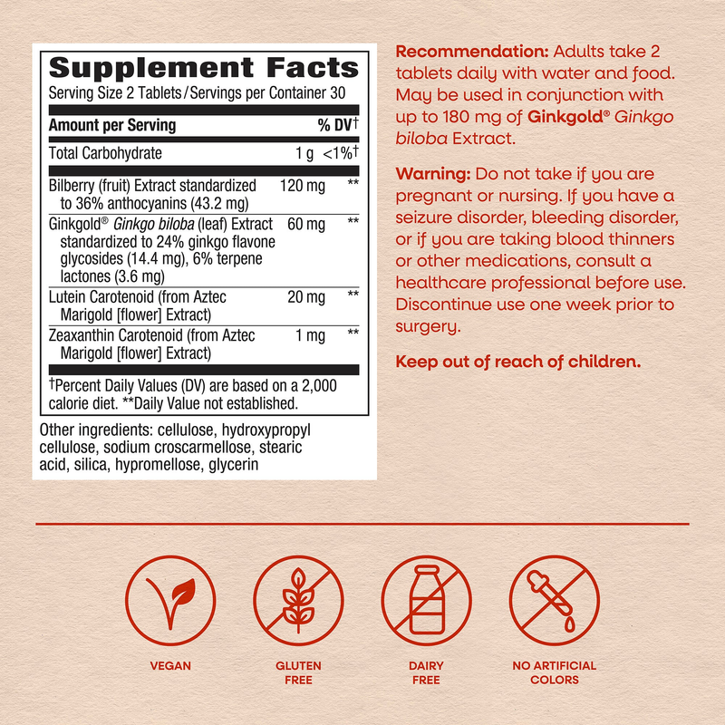 Ginkgold Eyes (60 Tablets) — Supplement Facts