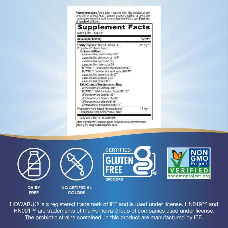 Fortify™ Optima® 35 Billion Probiotic + Prebiotic (60 Capsules) — Supplement Facts