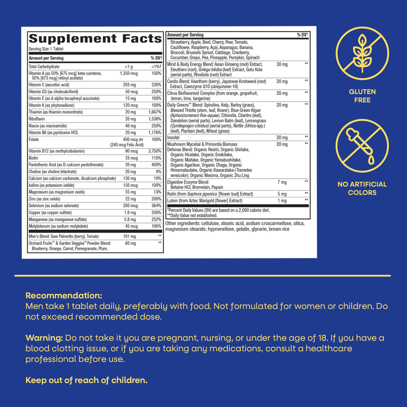 Alive! Once Daily Mens 50+ Multi (Ultra Potency) (60 Tablets) — Supplement Facts