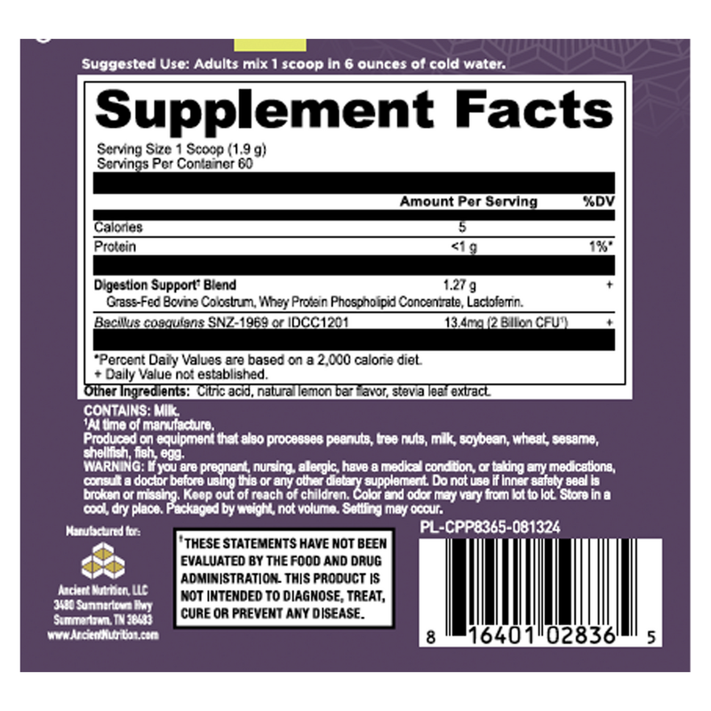 Colostrum Powder Gut & Immune System Health, Lemon Bar Flavor (114 g)