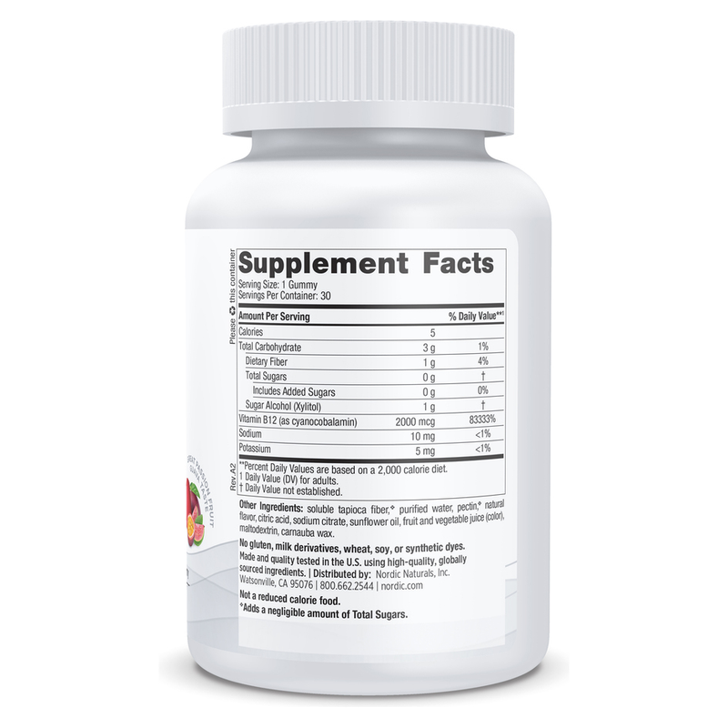 Zero Sugar Vitamin B12 Gummies, Passion Fruit Flavored (30 Gummies)