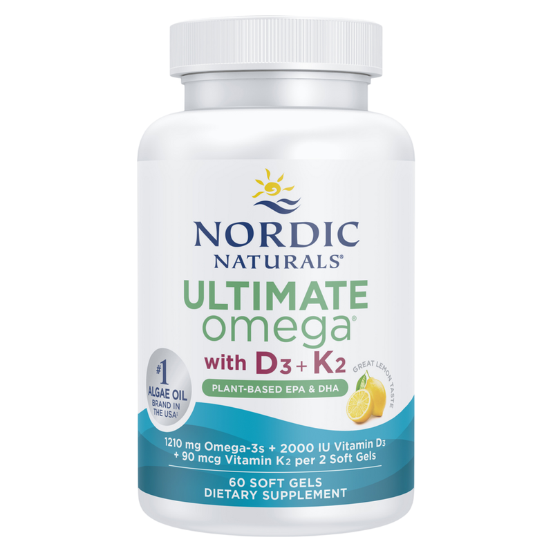 Ultimate Omega with D3 + K2, Plant-Based EPA & DHA, Lemon Flavor (60 Softgels)