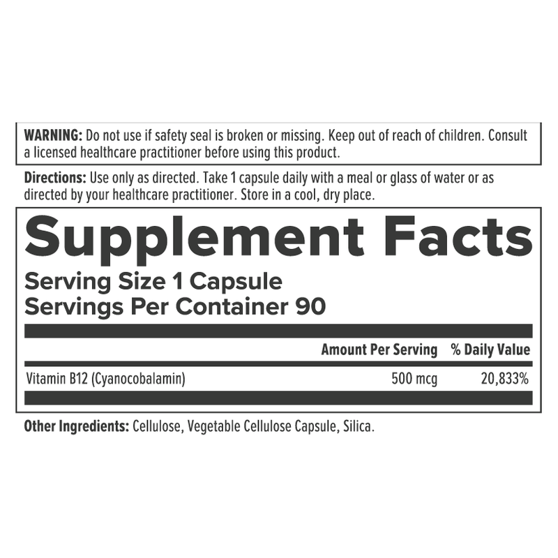 Vitamin B12 - 500mcg (90 Capsules)