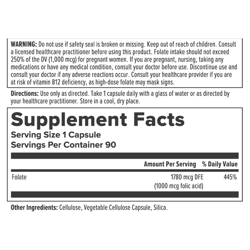 Folic Acid - B9 - 1mg (90 Capsules)