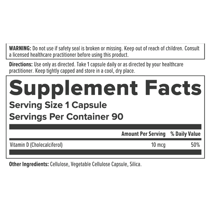 Vitamin D3 - 10 mcg (90 Capsules)