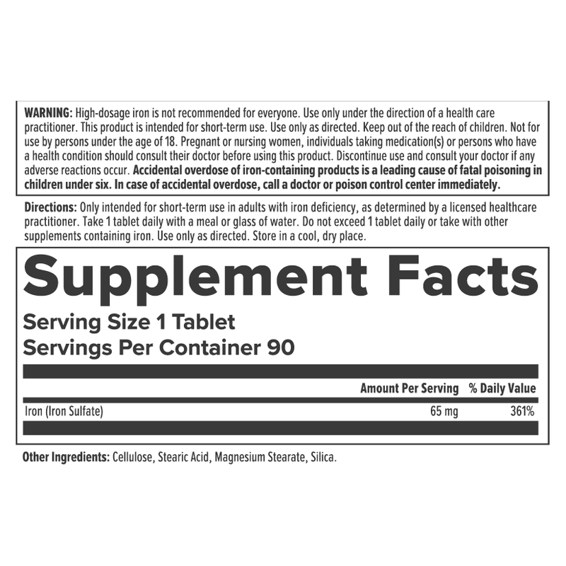 Iron 65mg (Iron Sulfate) Delayed-Release Tablets (90 Capsules)