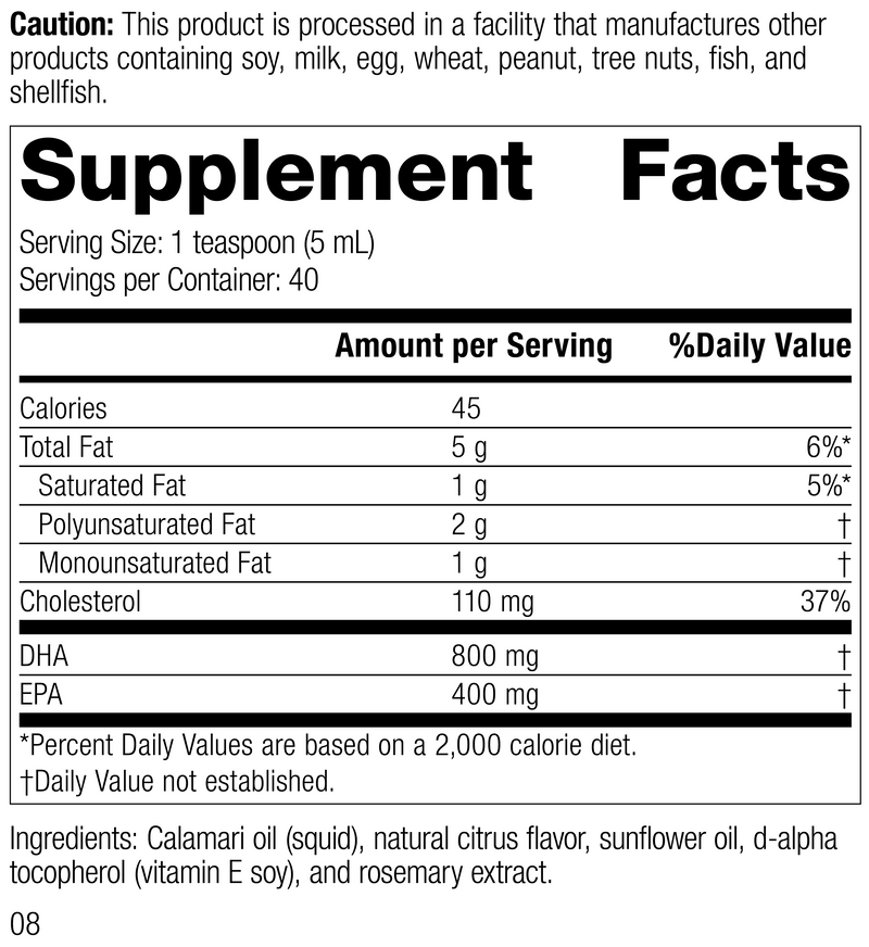 Calamari Omega-3 Liquid, 200 mL (6.8 fl oz)