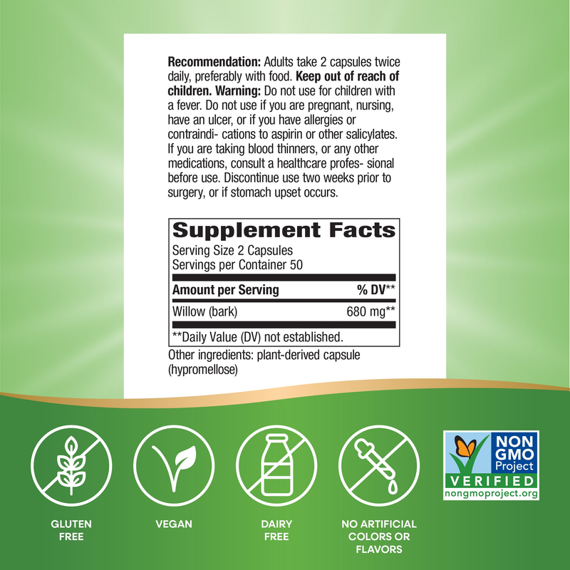 Willow Bark (100 Capsules) — Supplement Facts