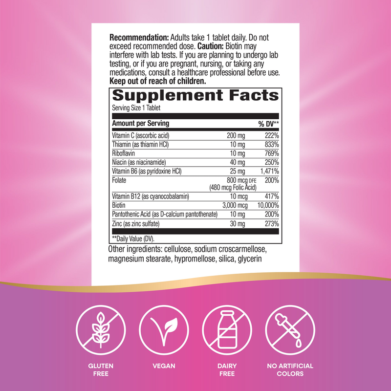 Biotin Forte® 3mg with Zinc (60 Tablets) — Supplement Facts