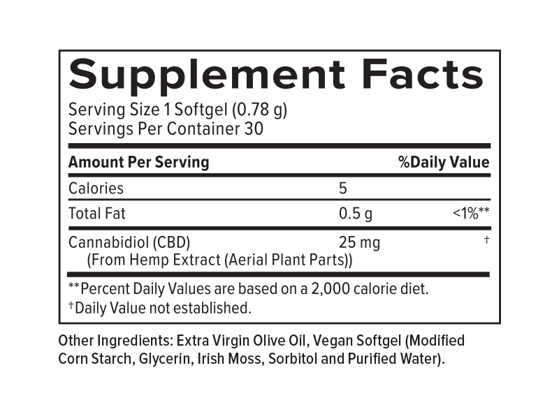 +PlusCBD Daily Balance THC Free Softgels (25 mg) — Supplement Facts