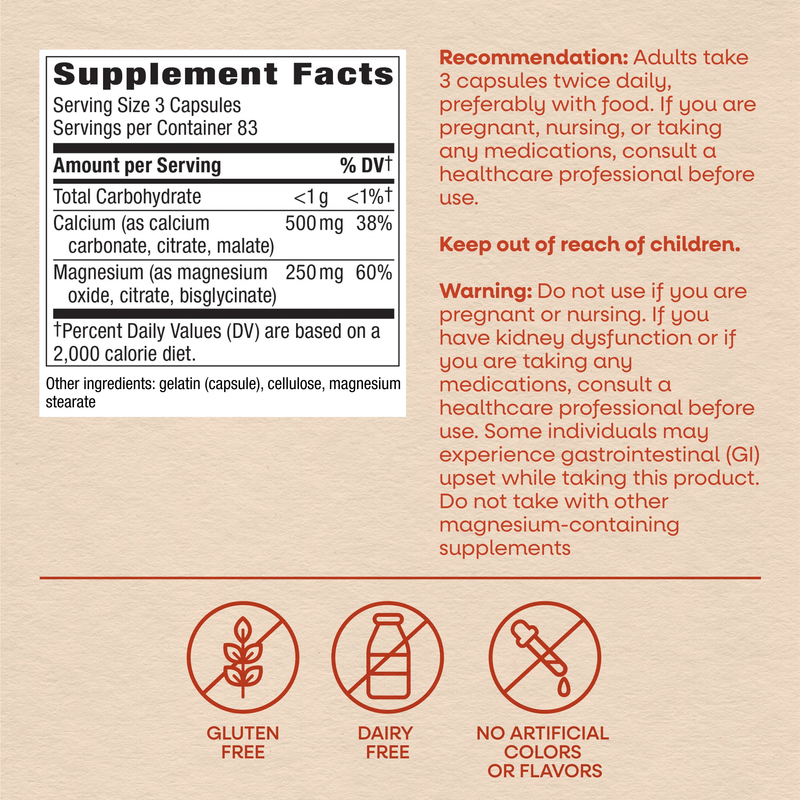 Calcium & Magnesium (250 Capsules) — Supplement Facts