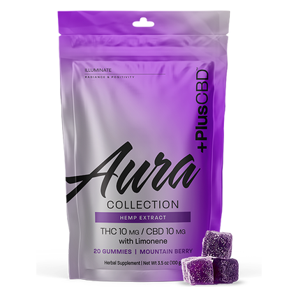 +PlusCBD Aura Illuminate Gummies (10 mg CBD | 10 mg THC) (Mountain Berry) (20 ct Pouch)