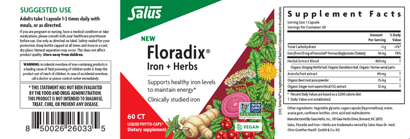 Floradix Iron + Herbs (60 Capsules)