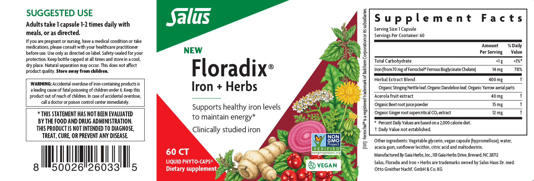 Salus - Floradix Iron + Herbs (60 Capsules) - 