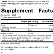 Folic Acid B12, 180 Tablets, Rev-04 Supplement Facts