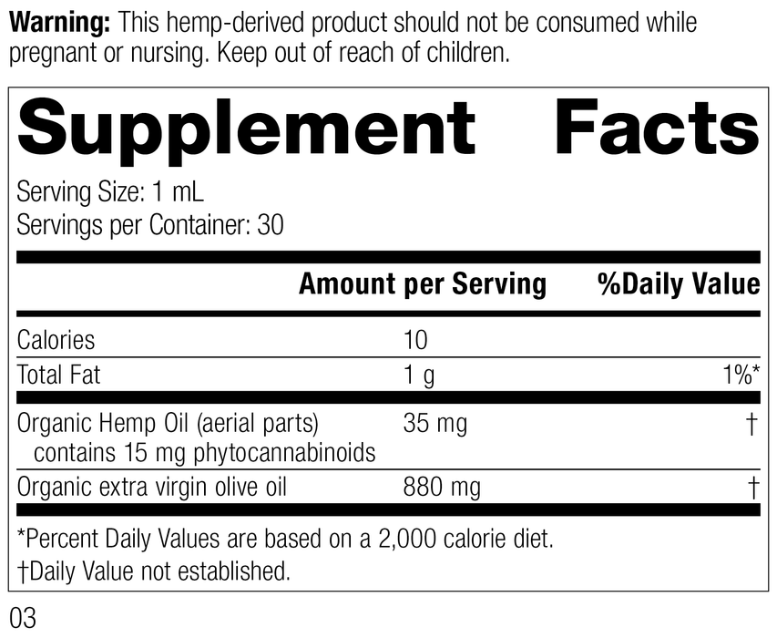 Hemp Oil Liquid 30 mL Rev 03 Supplement Facts