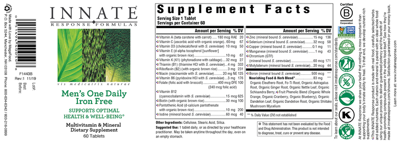 Men's One Daily Iron Free (60 Tablets)